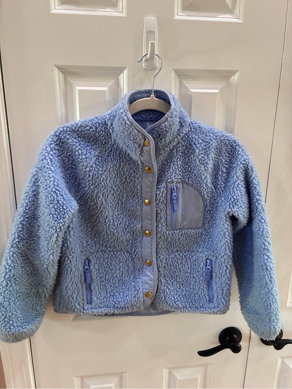 Crewcuts Girls Blue Sherpa Cozy Fleece Fall Jacket - Snap Front. Size Medium